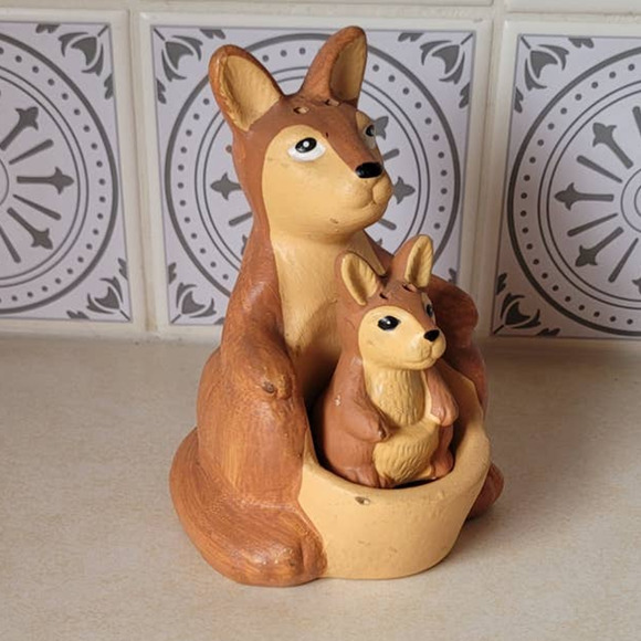 None Other - Vintage Kangaroo & Joey Hand Painted Salt and Pepper Shakers